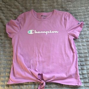 Pink champion T-shirt with a tied bottom